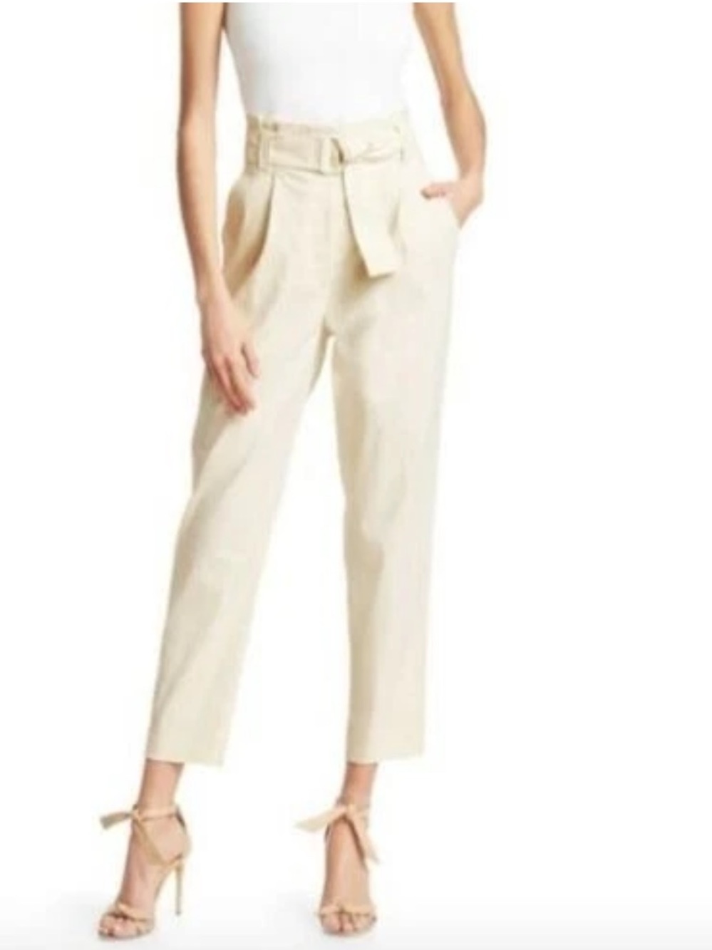 A.L.C. Diego Paperbag Linen Pants Women 10 Ecru NWOT High Tie Waist
